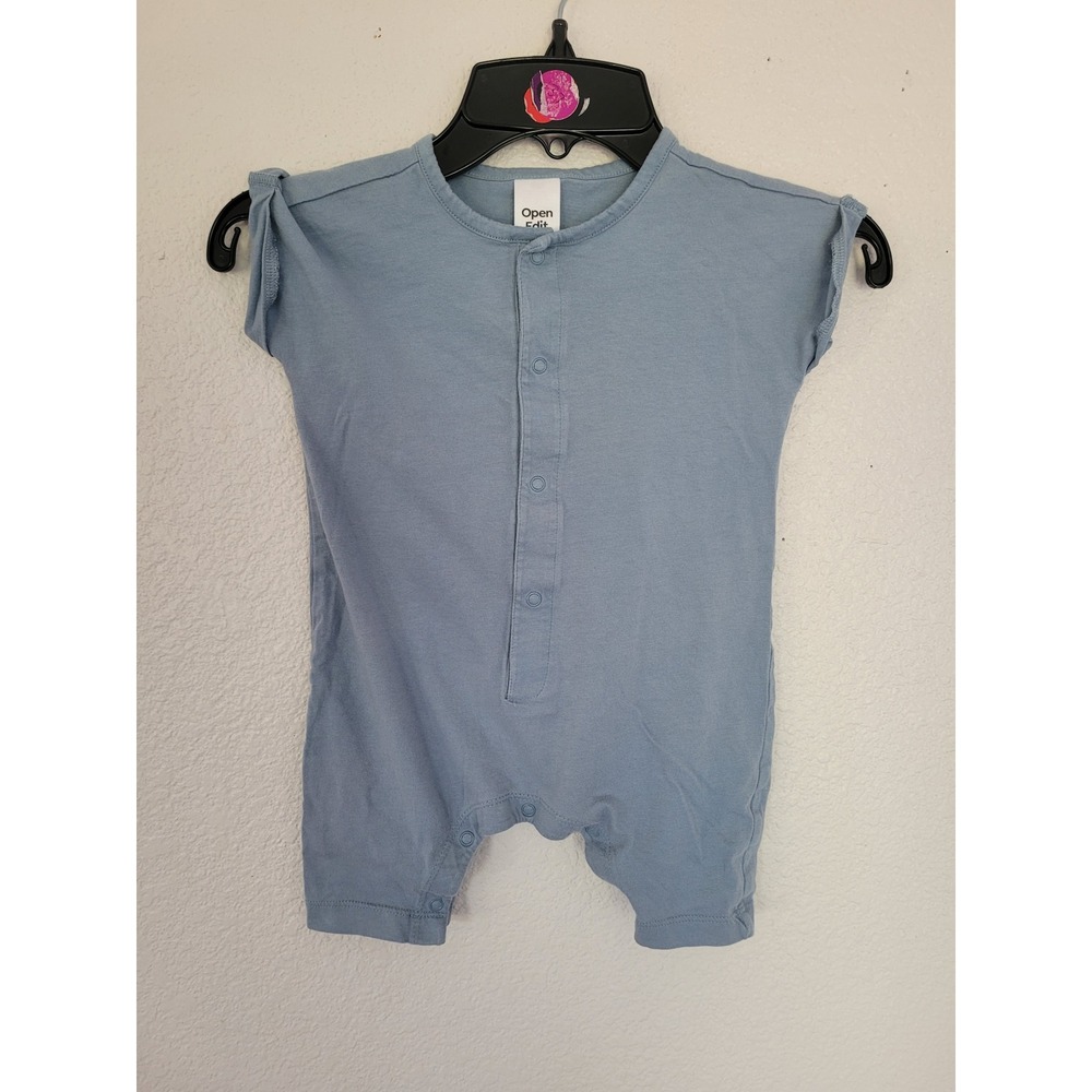 Open Edit Baby Light Blue Snap Front Short Sleeve Romper One Piece 3M #8
